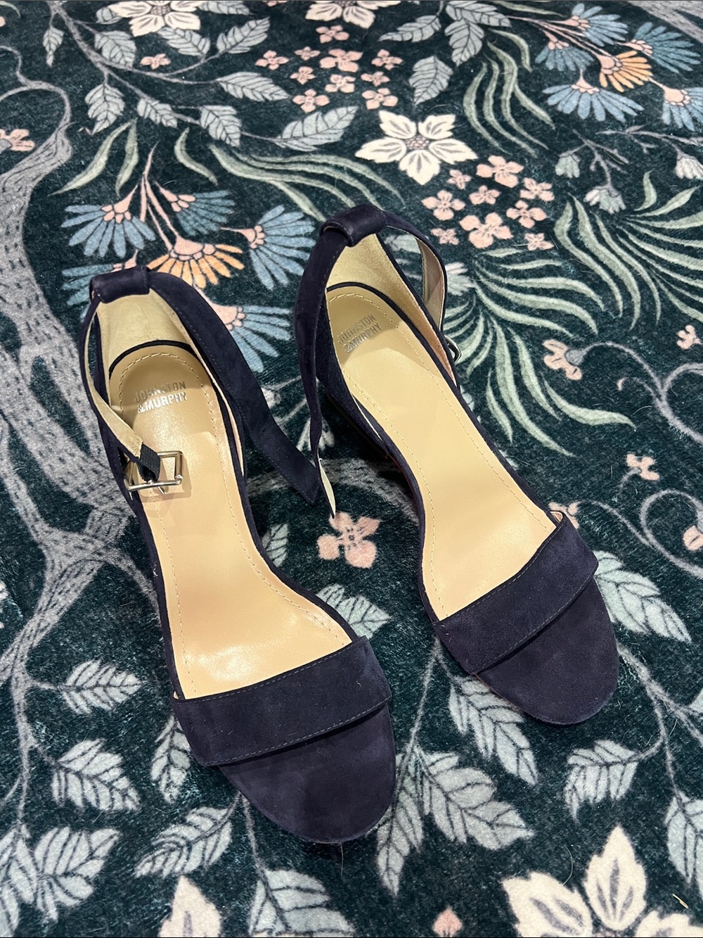 Johnston & Murphy Navy Blue Heeled Sandals with Ankle Strap Size 9
